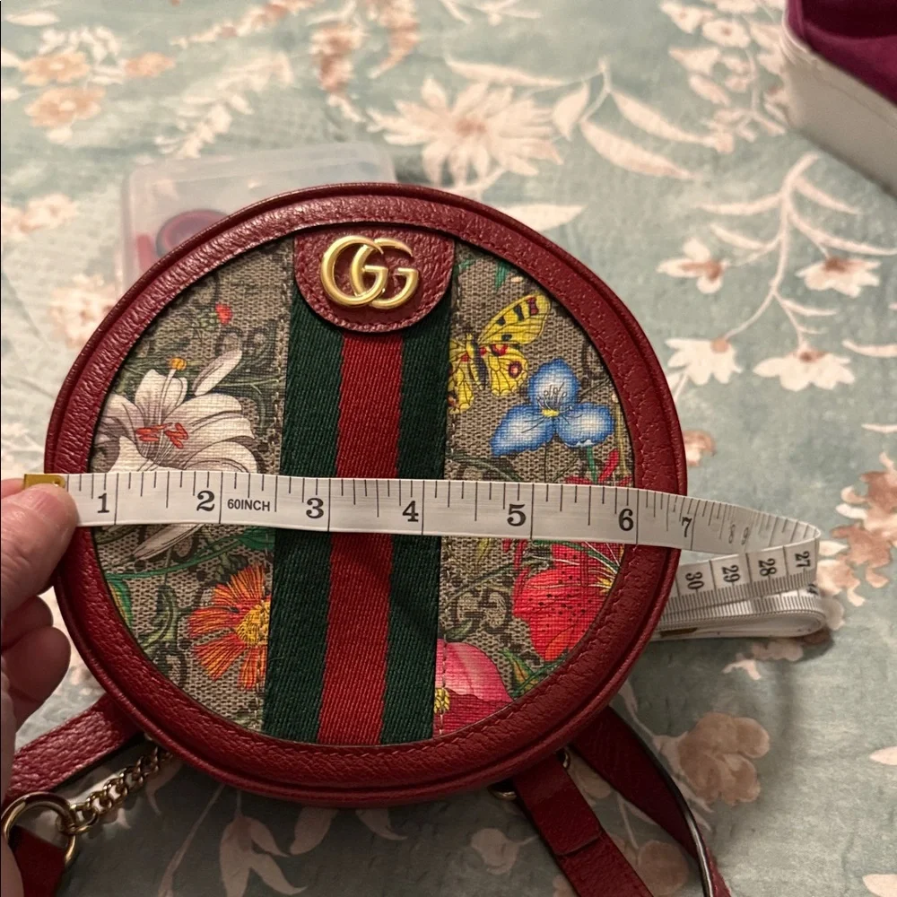 Gucci Mini Red Floral Round with Web Stripe Backpack w/Gucci Dust Bag - Picture 5 of 7